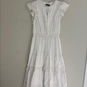 Vineyard Vines White Eyelet Midi Dress with Crochet Waist